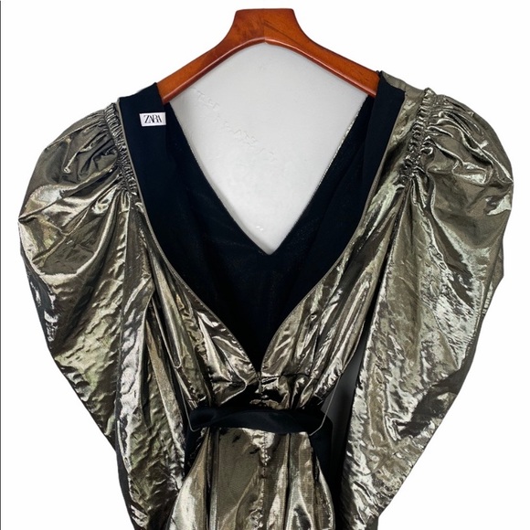 Zara Collection 19 Gold Balloon Sleeve Mini Dress XS - Picture 8 of 10